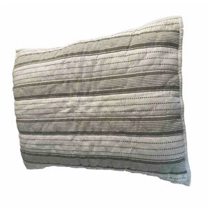 2 Machine Quilted Padded Cotton Standard Pillow Shams Striped Green And White